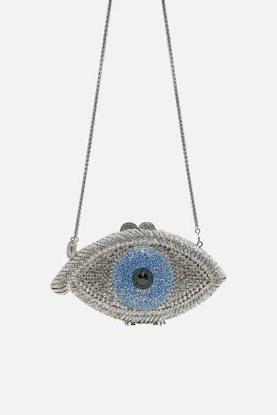 Camilla Embellished Crystal Eye Clutch Bag Crystal In Blue