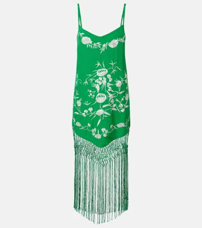 Camilla Embellished Embroidered Fringed Silk Minidress In Multi