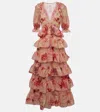 Camilla Embellished Floral Cotton And Silk Maxi Dress In Pink