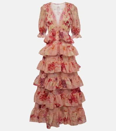Camilla Embellished Floral Cotton And Silk Maxi Dress In Pink