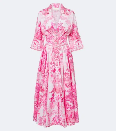 Camilla Embellished Floral Cotton Midi Dress In Pink