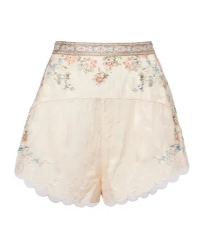 Camilla Embellished Floral Lace-trimmed High-rise Shorts In White