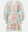 Camilla Embellished Floral Linen And Silk Minidress In Blue