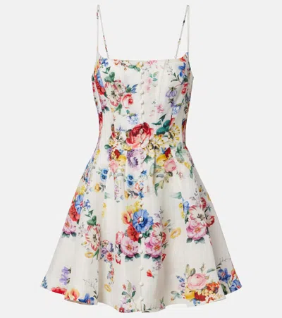 Camilla Embellished Floral Linen And Silk Minidress In Multi