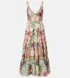 Camilla Crystal-embellished Tiered Floral-print Linen Maxi Dress In Multi