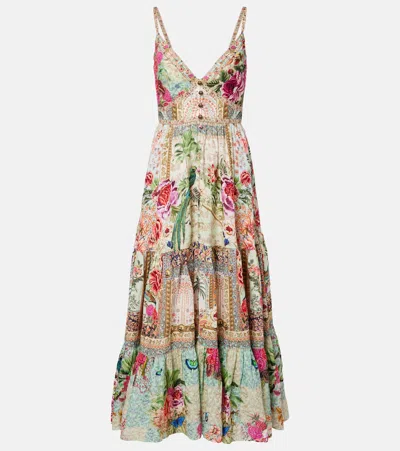 CAMILLA EMBELLISHED FLORAL LINEN MAXI DRESS