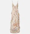 Camilla Lace-trimmed Ruffled Floral-print Silk-chiffon Maxi Dress In Neutral