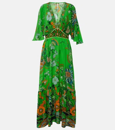 Camilla Embellished Floral Silk Maxi Dress In Green