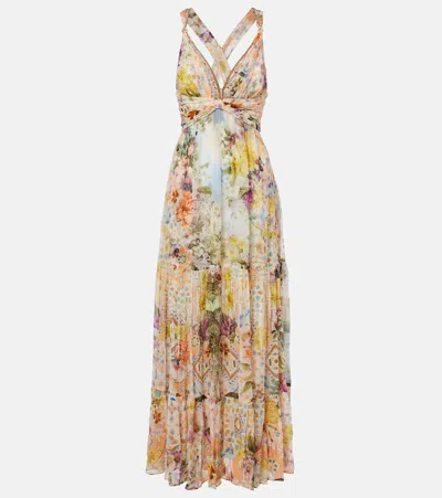 Camilla Embellished Floral Silk Maxi Dress In Brown