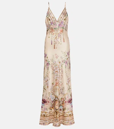 Camilla Adorned In Aranjuez Floral-print Crystal-embellished Maxi Dress In Neutral