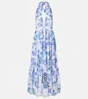 Camilla Embellished Halterneck Cotton Poplin Maxi Dress In Blue
