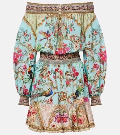 Camilla Embellished Off-shoulder Silk Crêpe Minidress In Multi