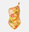 Camilla The Flower Child Society Asymmetric One-piece Swimsuit In Orange