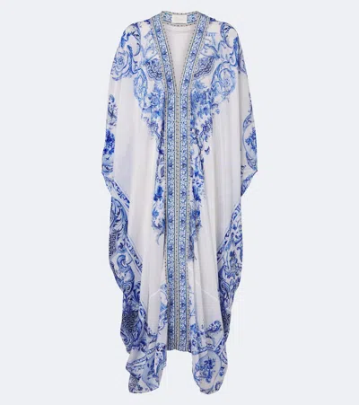 Camilla Embellished Printed Cotton And Silk Kaftan In White
