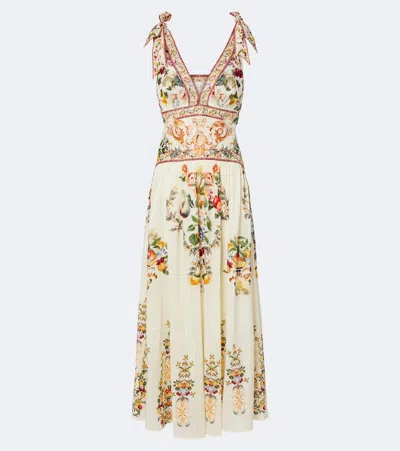 Camilla Printed Embellished Linen And Silk-blend Maxi Dress In Multi