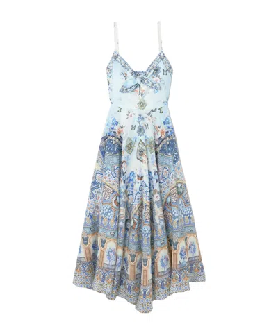 Camilla Tie Front Long Dress In Al Manial Palace Memoirs In Blue