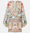 Camilla Embellished Printed Ring-detail Linen Kaftan In Multi