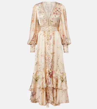 Camilla Embellished Printed Silk Maxi Dress In Neutral