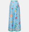 Camilla Embellished Printed Silk Palazzo Pants In Blue