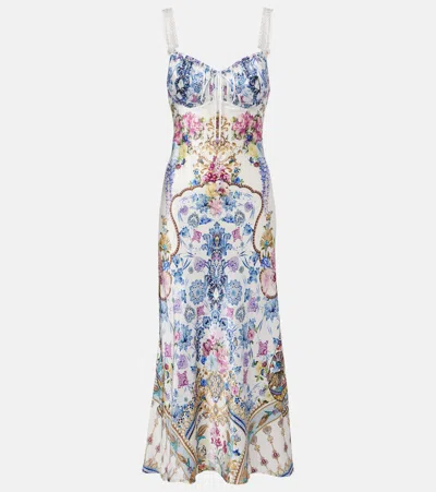 Camilla Embellished Printed Silk Satin Midi Dress In Multi
