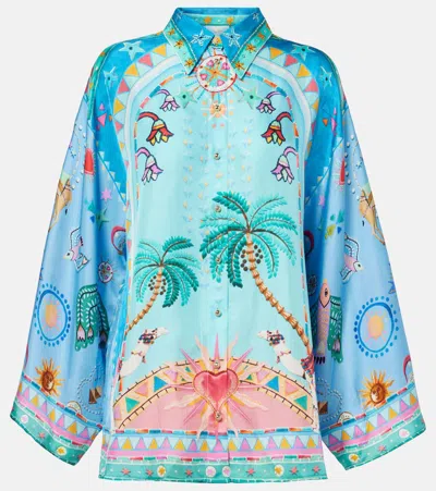 Camilla Embellished Printed Silk Shirt In Blue