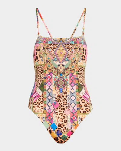 Camilla Embroidered Ever After Double-strap One-piece Swimsuit In Multi