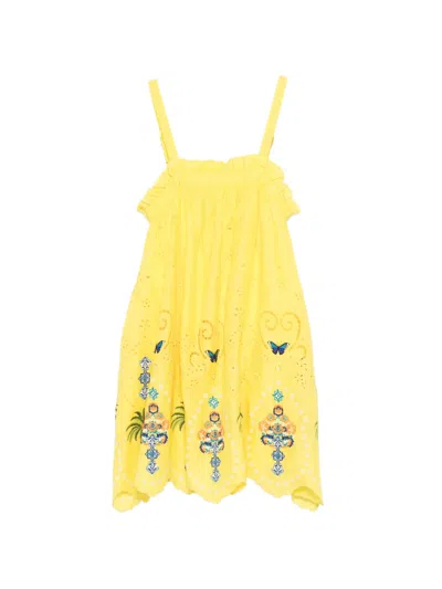 Camilla Embroidered Ruffle Dress In Yellow