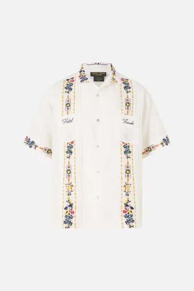 Camilla Embroidered Short Sleeve Pleated Cuban Shirt The Pottery Parlour In White