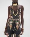 Camilla V-neck Bias Cami With Lace And Embroidery Dynasty Daze In Dynasty Daze