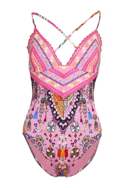 Camilla Embroidered Tri One Piece With Tie Back Patchwork Panorama