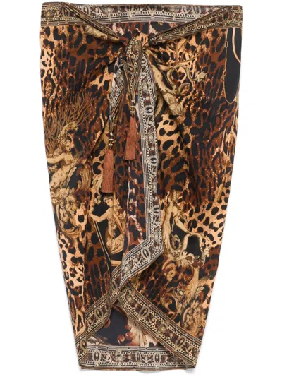 Camilla Era Of Empires Midi Skirt In Brown
