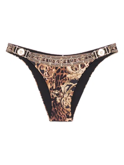 Camilla Era Of Empires-print Bikini Bottoms In Brown