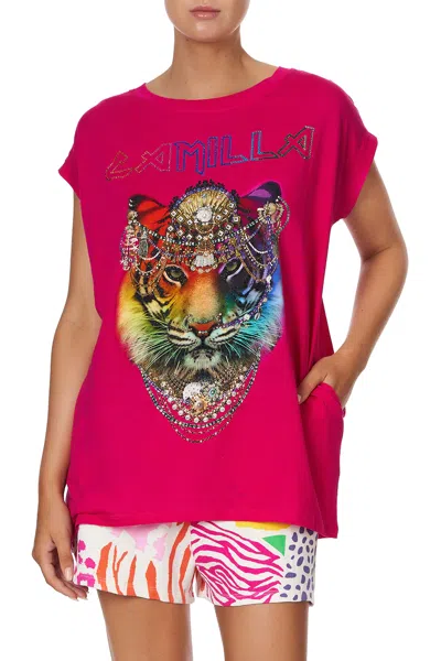 Camilla Extended Sleeve T-shirt Coming Down From Cosmos In Pink