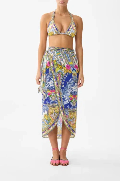 Camilla Eyelet Wrap Long Sarong W Tie Waist In Multi