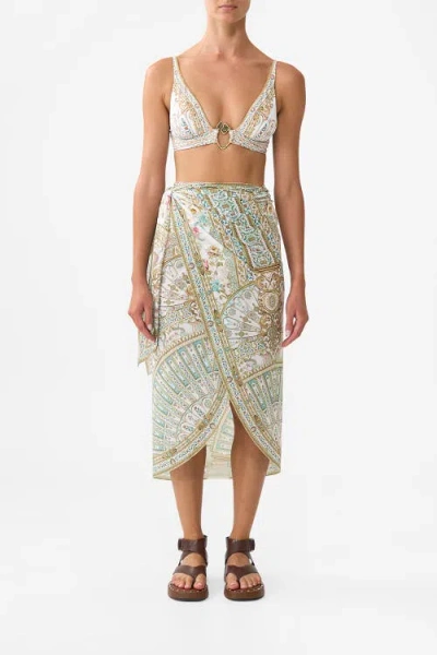 Camilla Eyelet Wrap Maxi Sarong With Tie Waist Ottoman Dynasty In Green