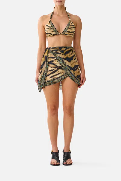 Camilla Eyelet Wrap Mini Sarong W Tie Waist A Wink To The Wild In Green