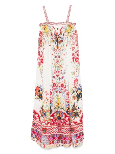 Camilla Crystal-embellished Printed Linen Maxi Dress In Weiss