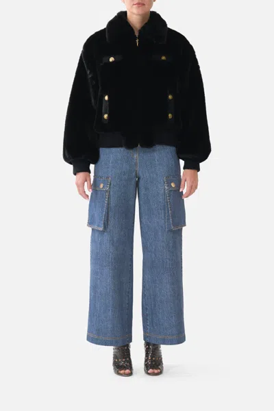 Camilla Faux Fur Bomber With Pocket Details Fiesta In Black