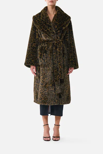 Camilla Faux Fur Long Wrap Coat Leopard Libertine In Brown