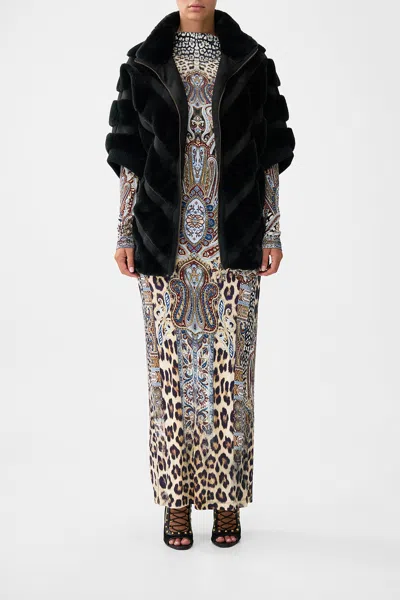 Camilla Faux Fur Short Sleeve Slouch Jacket Istanbul Animalia In Black