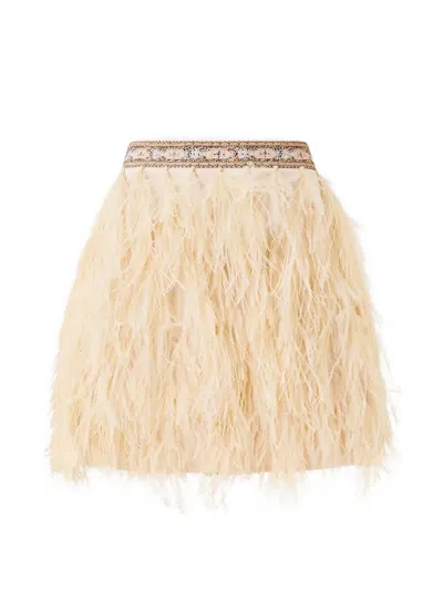 Camilla Feather Embellished Skirt In Neutral