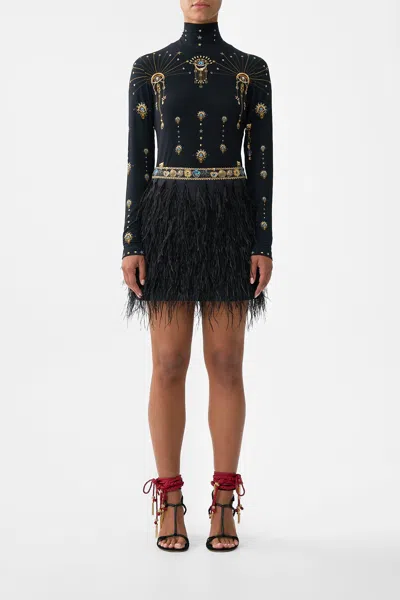 Camilla Feather Mini Skirt Amulets And Alchemy In Black