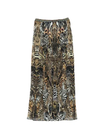 Camilla Feline Folklore Pleated Midi Skirt In Black