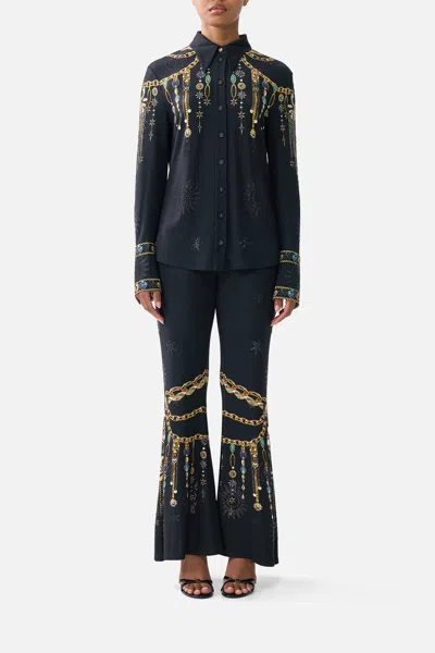 Camilla Fitted Jersey Shirt Amulets And Alchemy In Black
