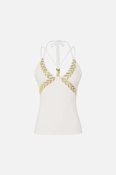 Camilla Fitted Knit Top With Hardware Goddess Energy In White