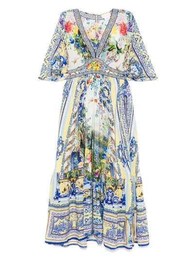 Camilla Fitted-waist Silk Maxi Dress In Blue