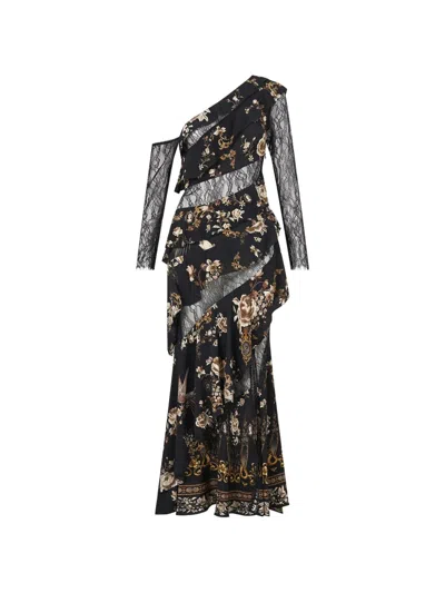 Camilla Flamenco Folklore Asymmetric Frill Panelled Maxi Dress In Black