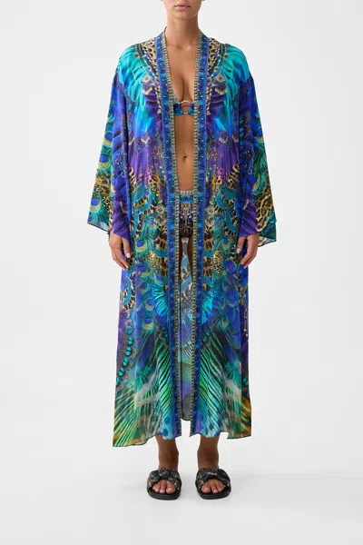 Camilla Flare Sleeve Long Robe Cosmic Zoology In Blue