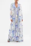 Camilla Flare Sleeve Long Robe Paint Me Positano In Blue