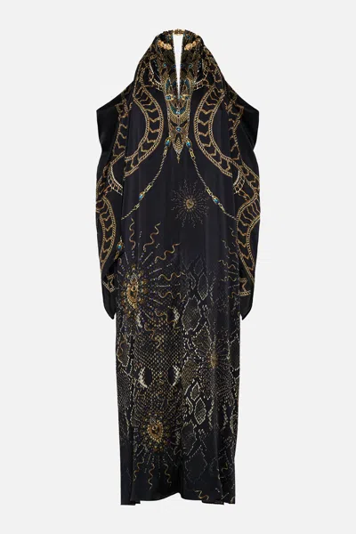 Camilla Flared Sleeve Cold Shoulder Long Kaftan Call Me Cleopatra In Brown